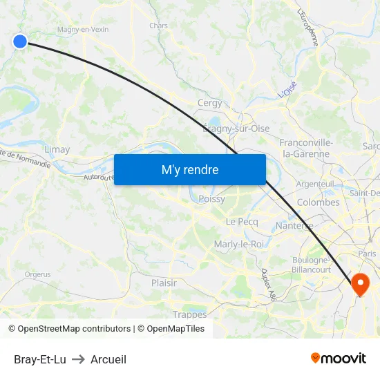 Bray-Et-Lu to Arcueil map