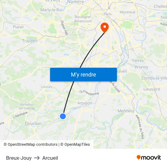 Breux-Jouy to Arcueil map