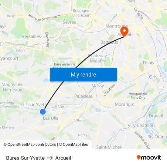 Bures-Sur-Yvette to Arcueil map