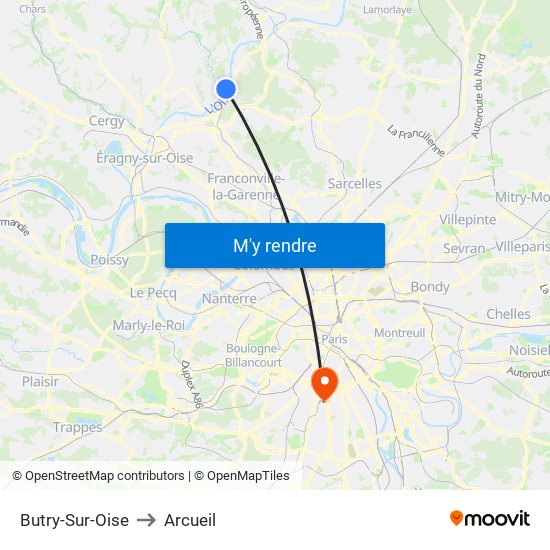 Butry-Sur-Oise to Arcueil map