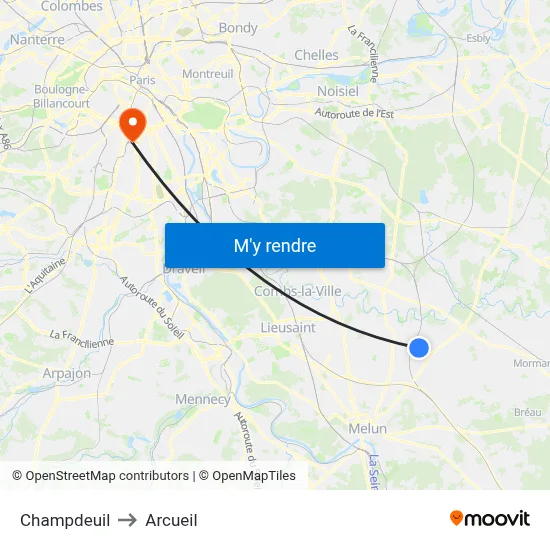 Champdeuil to Arcueil map