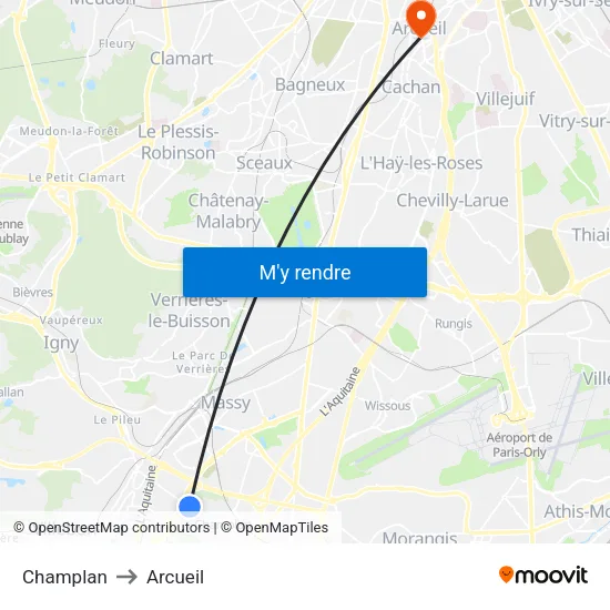 Champlan to Arcueil map