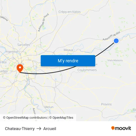 Chateau-Thierry to Arcueil map