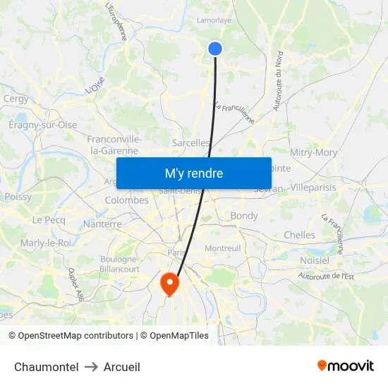 Chaumontel to Arcueil map
