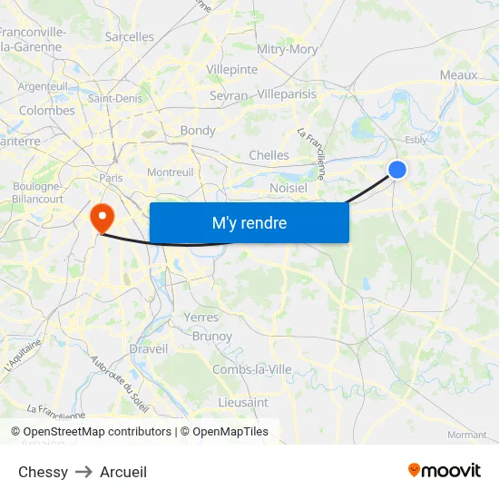 Chessy to Arcueil map