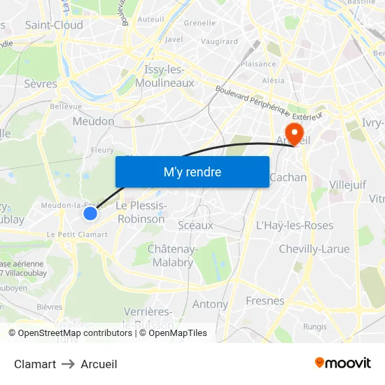 Clamart to Arcueil map