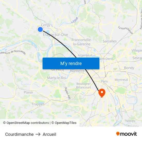 Courdimanche to Arcueil map