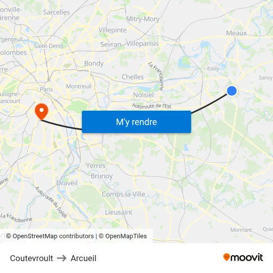 Coutevroult to Arcueil map