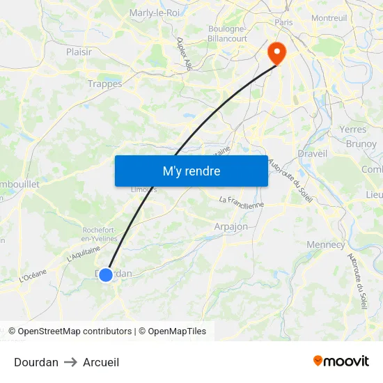 Dourdan to Arcueil map