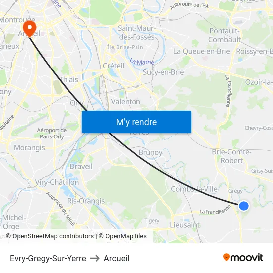 Evry-Gregy-Sur-Yerre to Arcueil map
