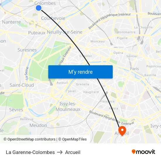 La Garenne-Colombes to Arcueil map