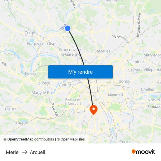 Meriel to Arcueil map