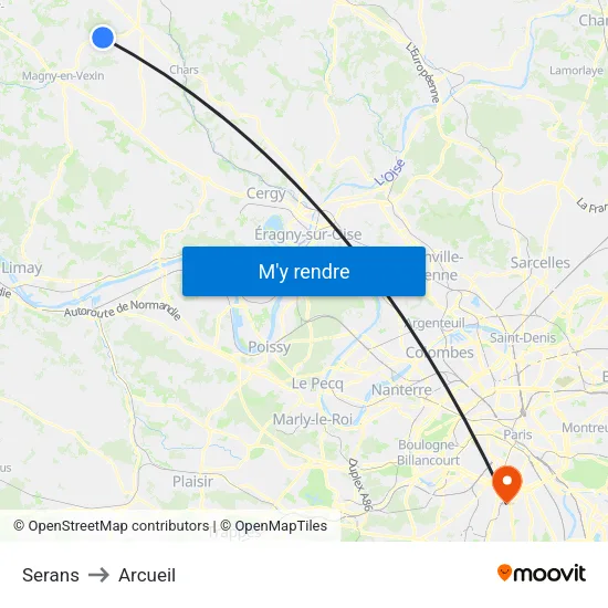 Serans to Arcueil map