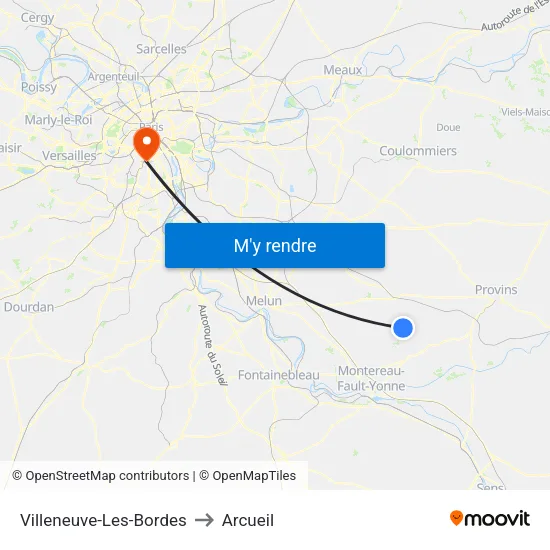 Villeneuve-Les-Bordes to Arcueil map