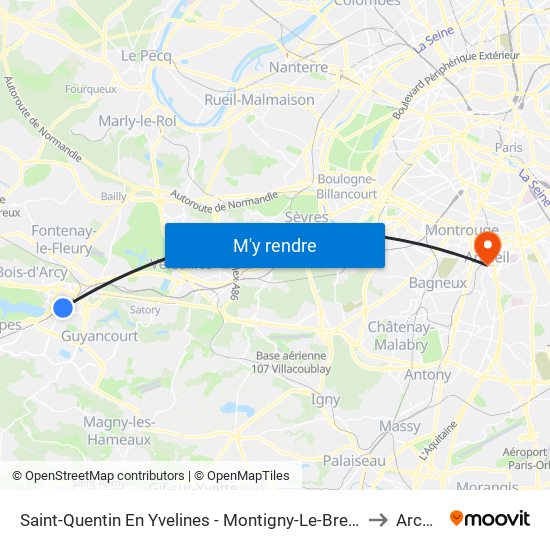 Saint-Quentin En Yvelines - Montigny-Le-Bretonneux to Arcueil map