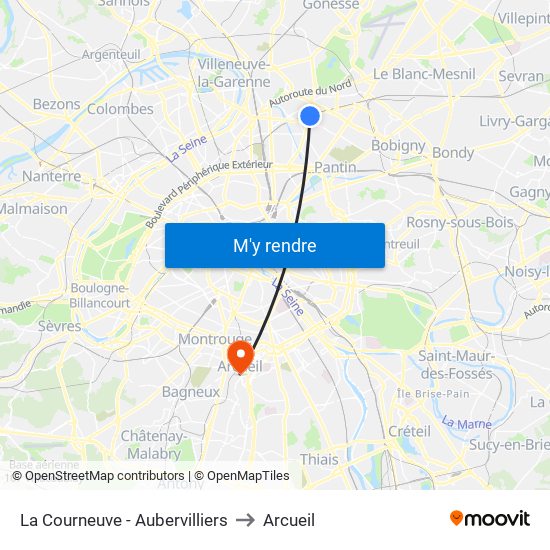 La Courneuve - Aubervilliers to Arcueil map