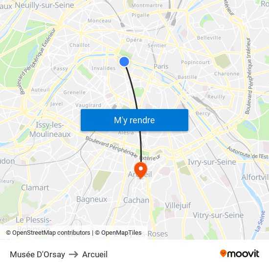 Musée D'Orsay to Arcueil map