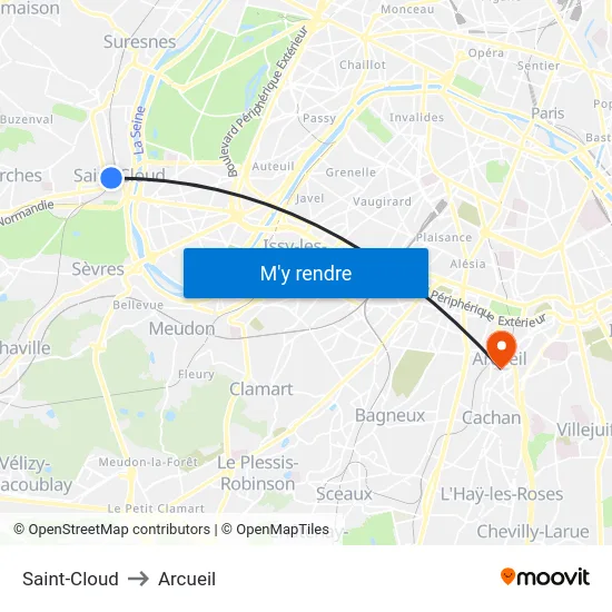Saint-Cloud to Arcueil map
