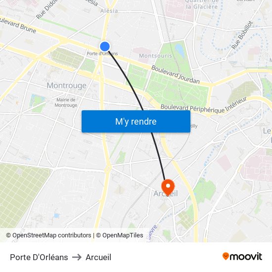 Porte D'Orléans to Arcueil map