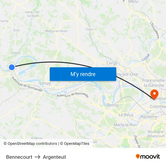 Bennecourt to Argenteuil map