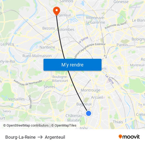 Bourg-La-Reine to Argenteuil map