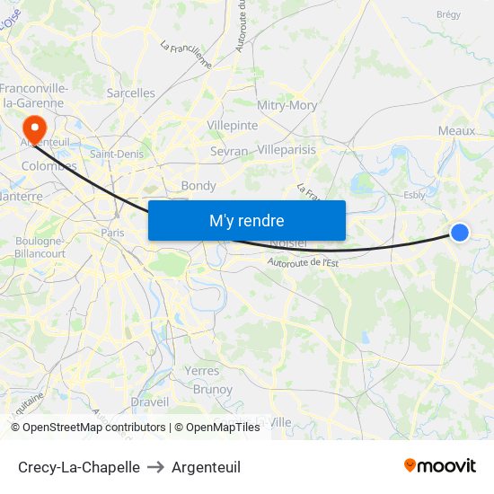 Crecy-La-Chapelle to Argenteuil map