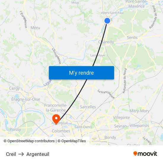 Creil to Argenteuil map
