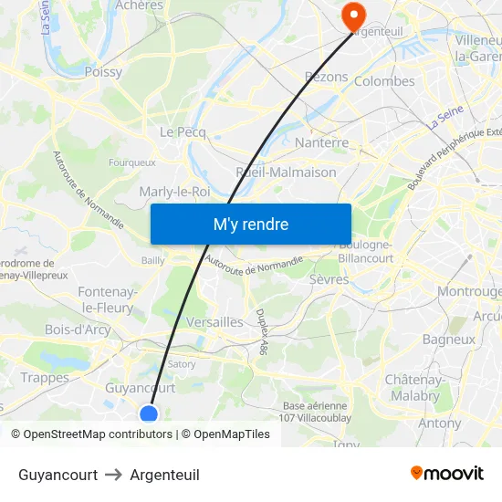 Guyancourt to Argenteuil map