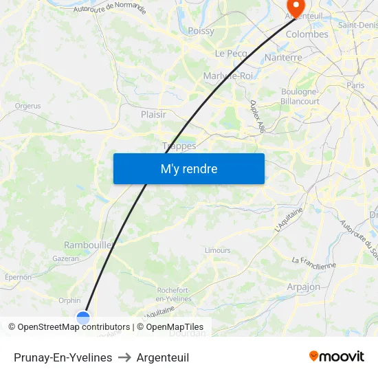 Prunay-En-Yvelines to Argenteuil map