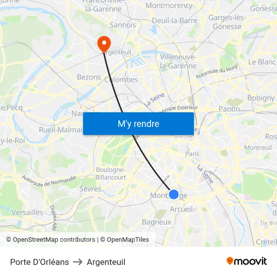 Porte D'Orléans to Argenteuil map