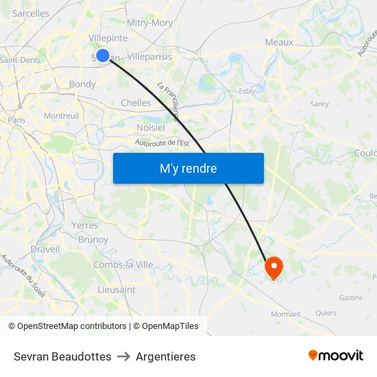Sevran Beaudottes to Argentieres map