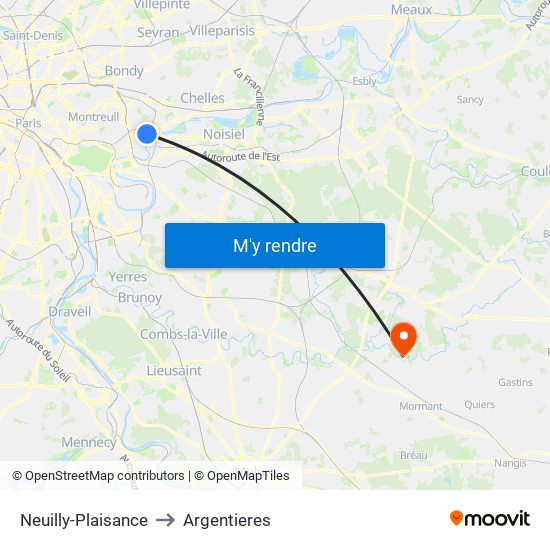 Neuilly-Plaisance to Argentieres map