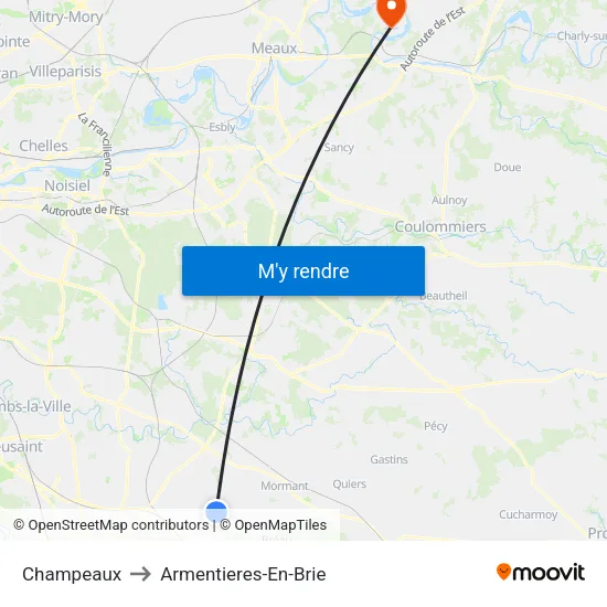Champeaux to Armentieres-En-Brie map