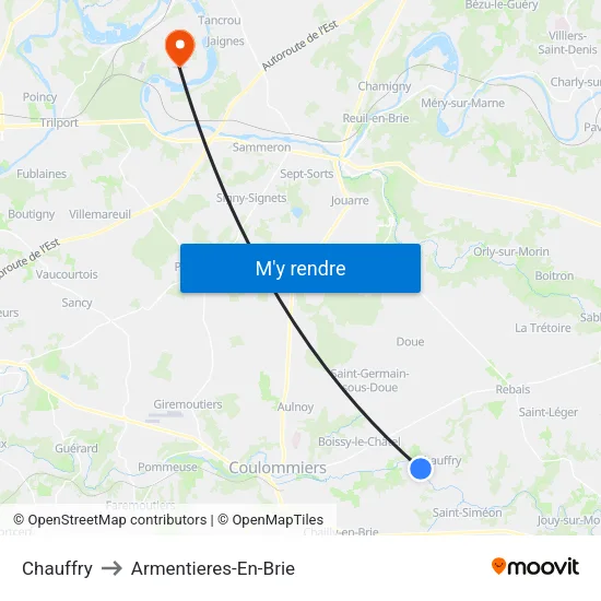 Chauffry to Armentieres-En-Brie map