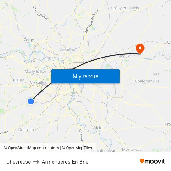 Chevreuse to Armentieres-En-Brie map