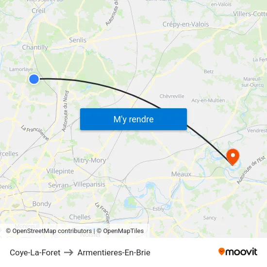 Coye-La-Foret to Armentieres-En-Brie map