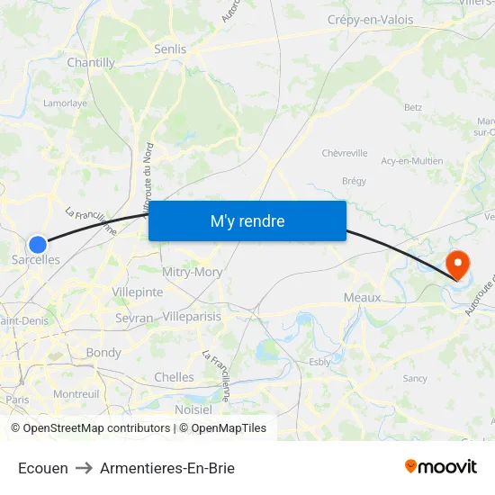 Ecouen to Armentieres-En-Brie map