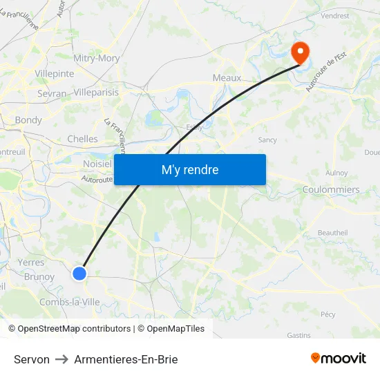 Servon to Armentieres-En-Brie map