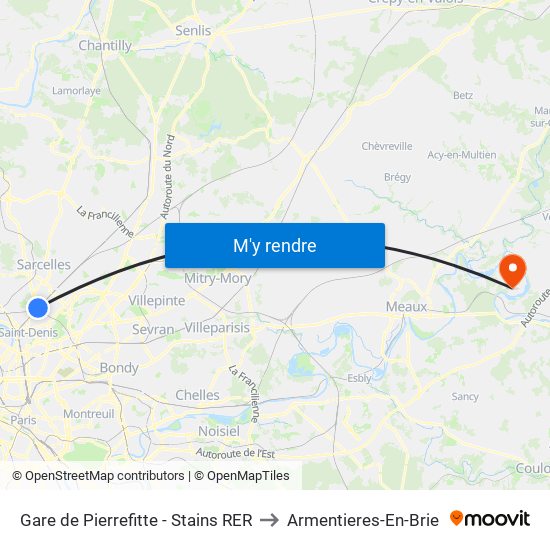 Gare de Pierrefitte - Stains RER to Armentieres-En-Brie map