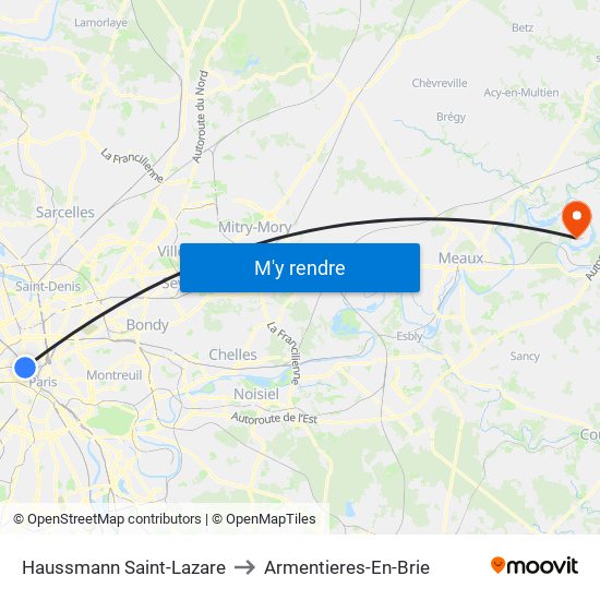 Haussmann Saint-Lazare to Armentieres-En-Brie map