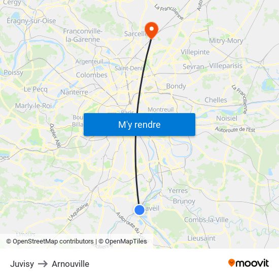 Juvisy to Arnouville map