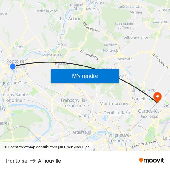 Pontoise to Arnouville map