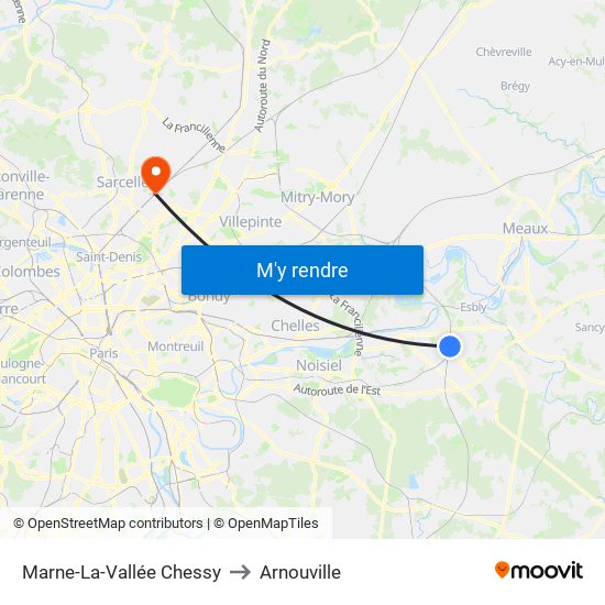 Marne-La-Vallée Chessy to Arnouville map