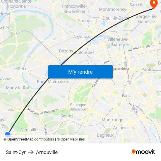 Saint-Cyr to Arnouville map