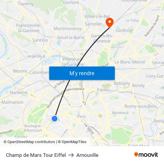 Champ de Mars Tour Eiffel to Arnouville map