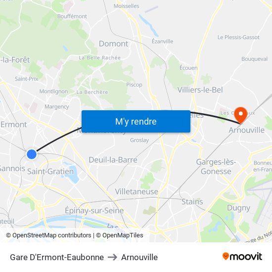 Gare D'Ermont-Eaubonne to Arnouville map