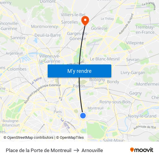Place de la Porte de Montreuil to Arnouville map
