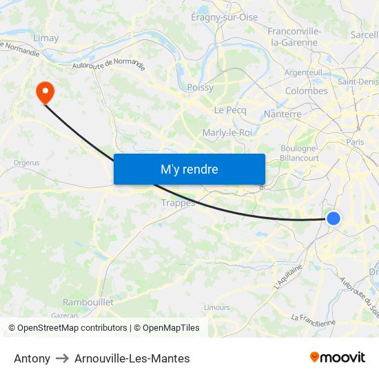 Antony to Arnouville-Les-Mantes map