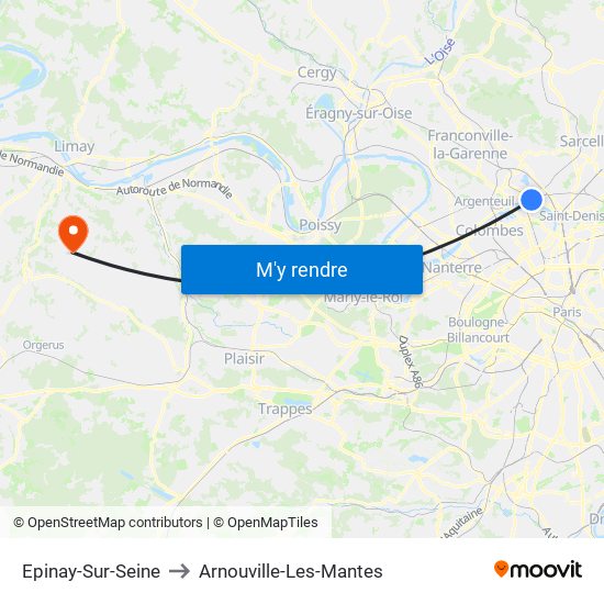 Epinay-Sur-Seine to Arnouville-Les-Mantes map