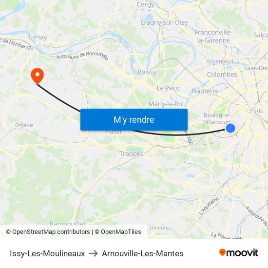 Issy-Les-Moulineaux to Arnouville-Les-Mantes map